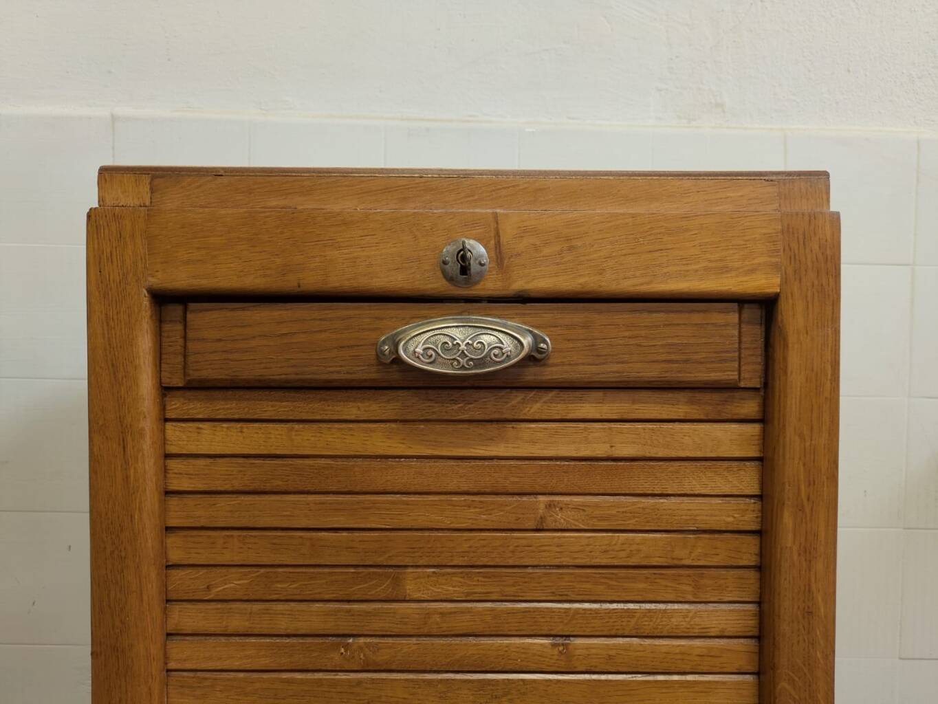 Antique tambour file cabinet, high-end, single, France, 1930s