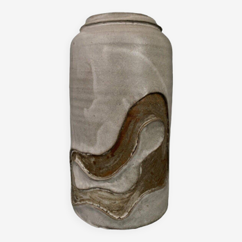Vase signed in glazed earthenware ceramic 1960 gray background