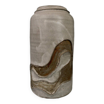 Vase signed in glazed earthenware ceramic 1960 gray background