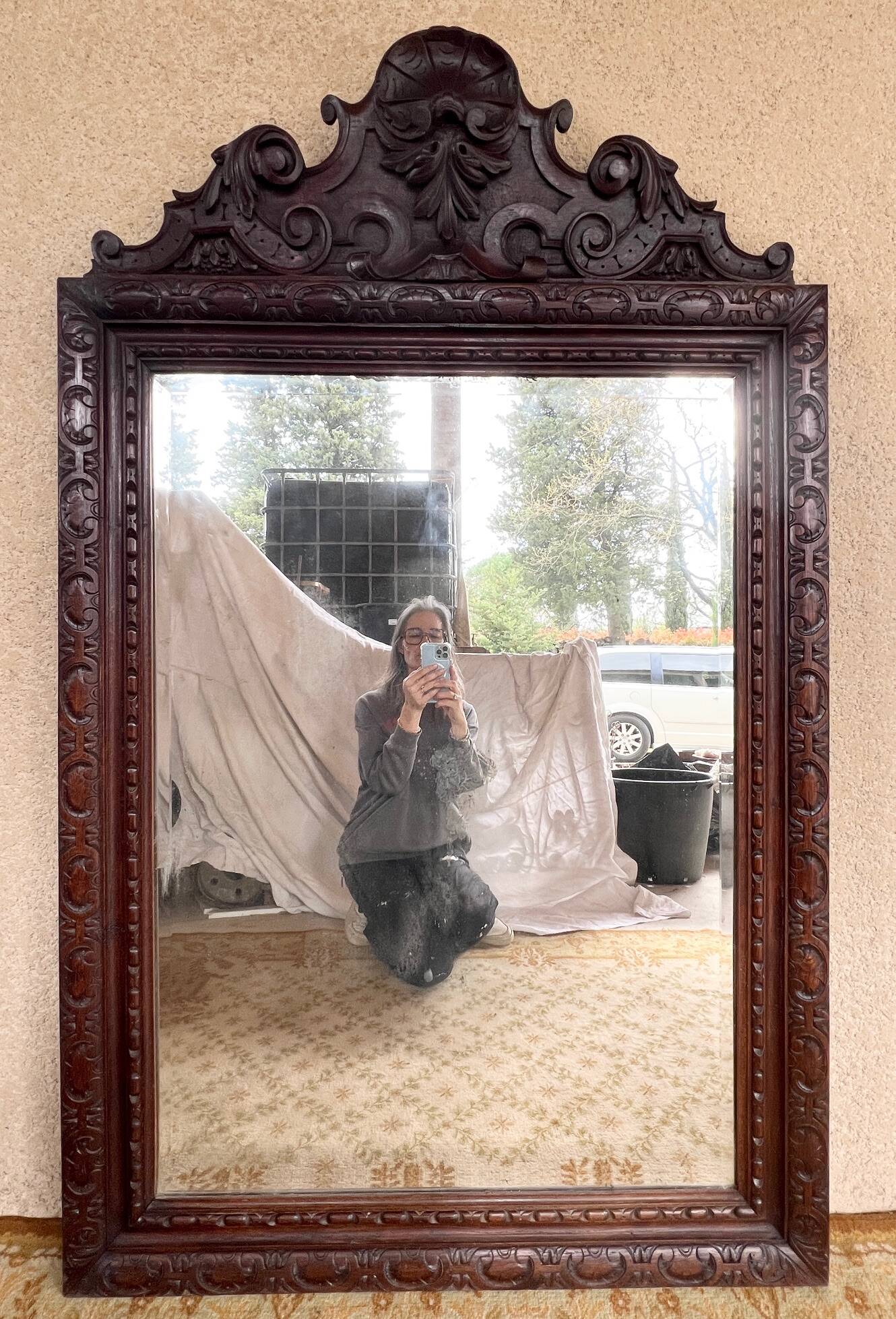 19th century carved solid oak mirror