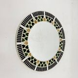 Vintage ceramic mosaic heard tile round mirror , 1970s