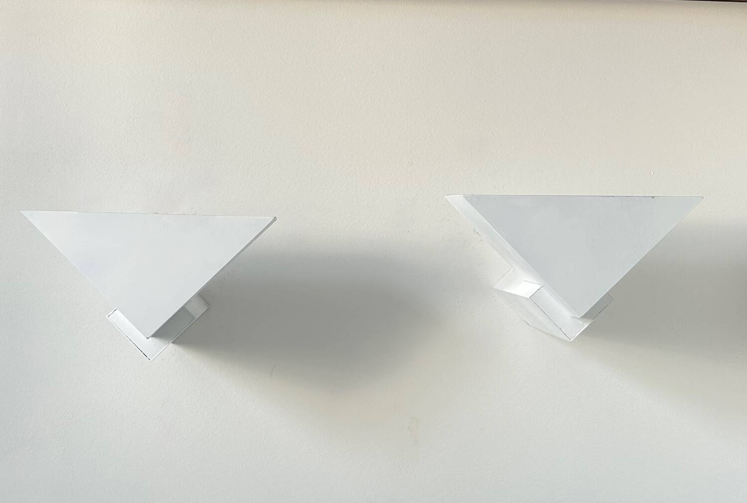 Pair of vintage geometric wall lights, matte white, France 1970