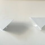 Pair of vintage geometric wall lights, matte white, France 1970