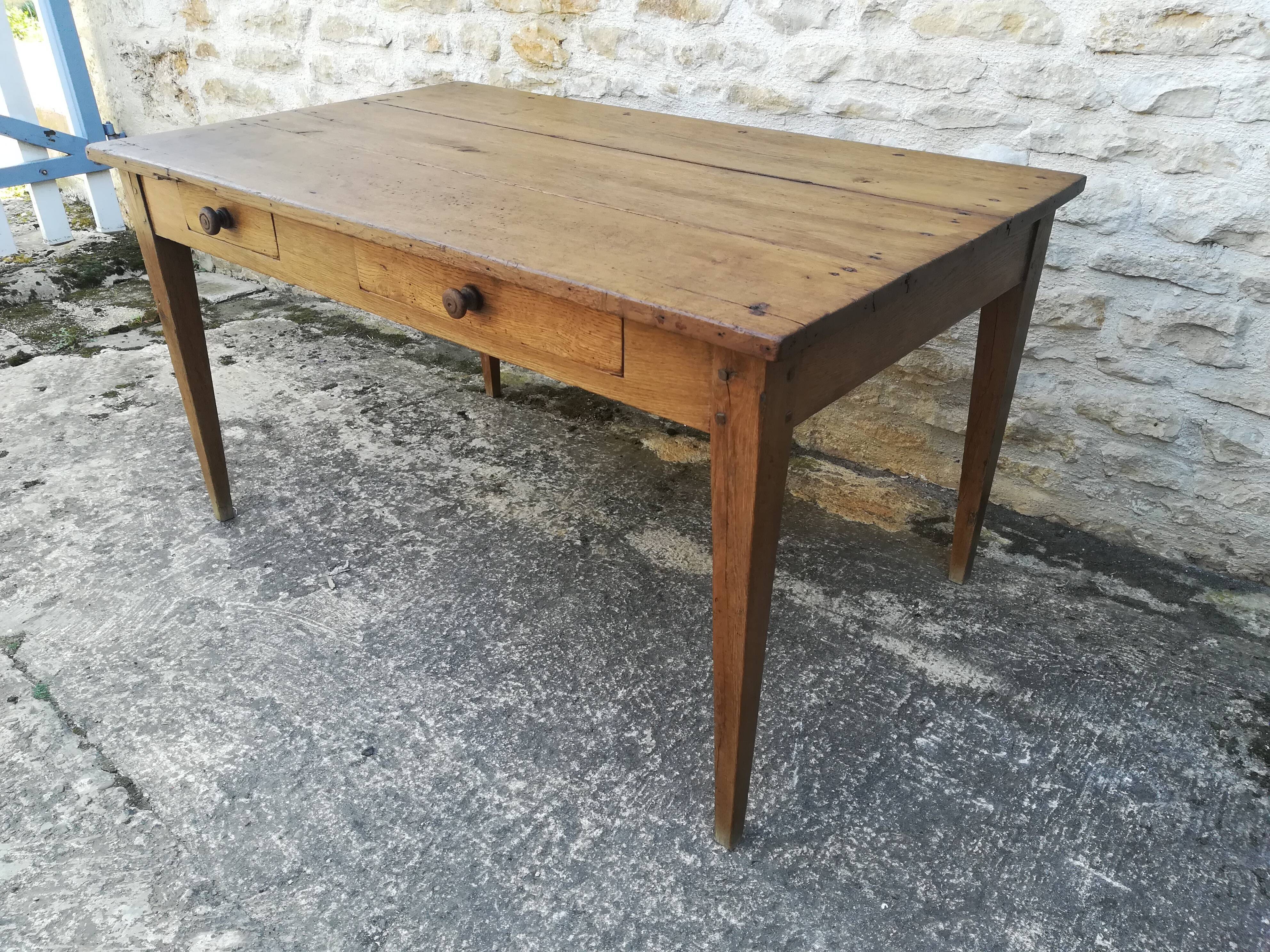 Oak farmhouse table two drawers