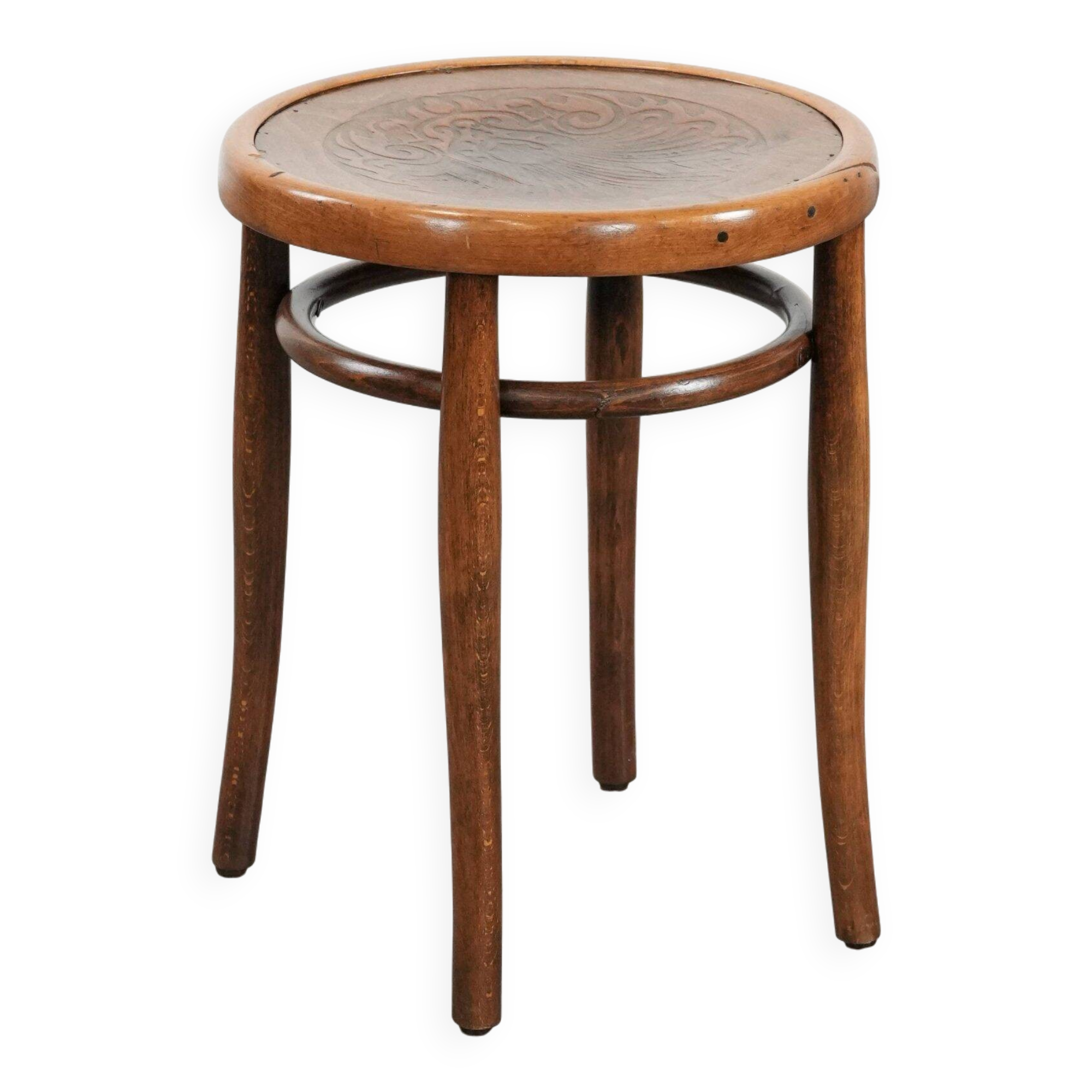 Antique bentwood stool from early 1900s with a seat with beautiful details