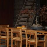 Set of 8 Danish dining chairs in pine and woven paper cord, Tage Poulsen, 1970s.