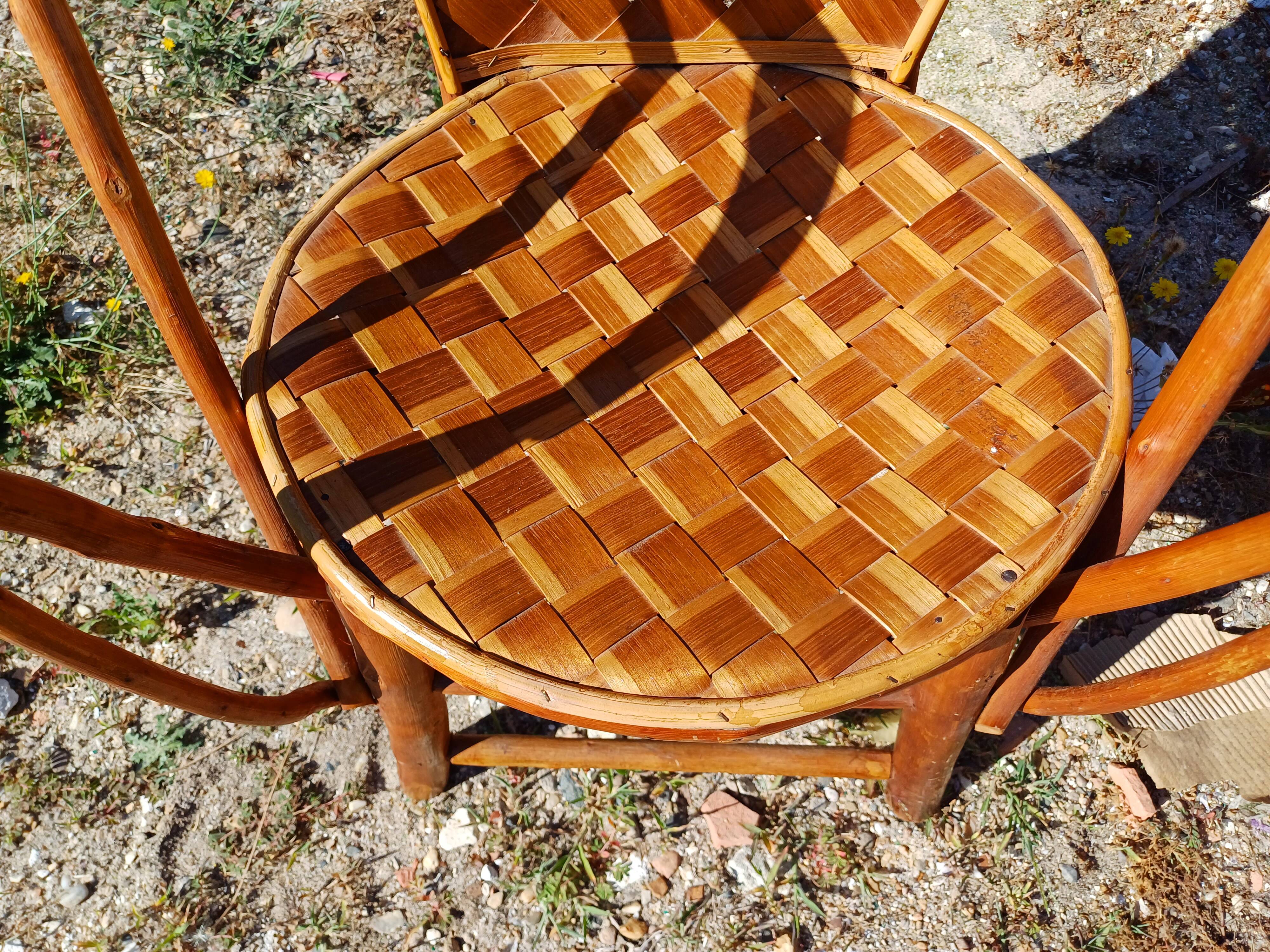 Pair of Vintage Armchairs in Chestnut Slats
