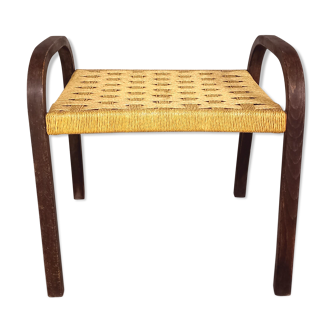 Tabouret vintage en bois et corde tressée années 60