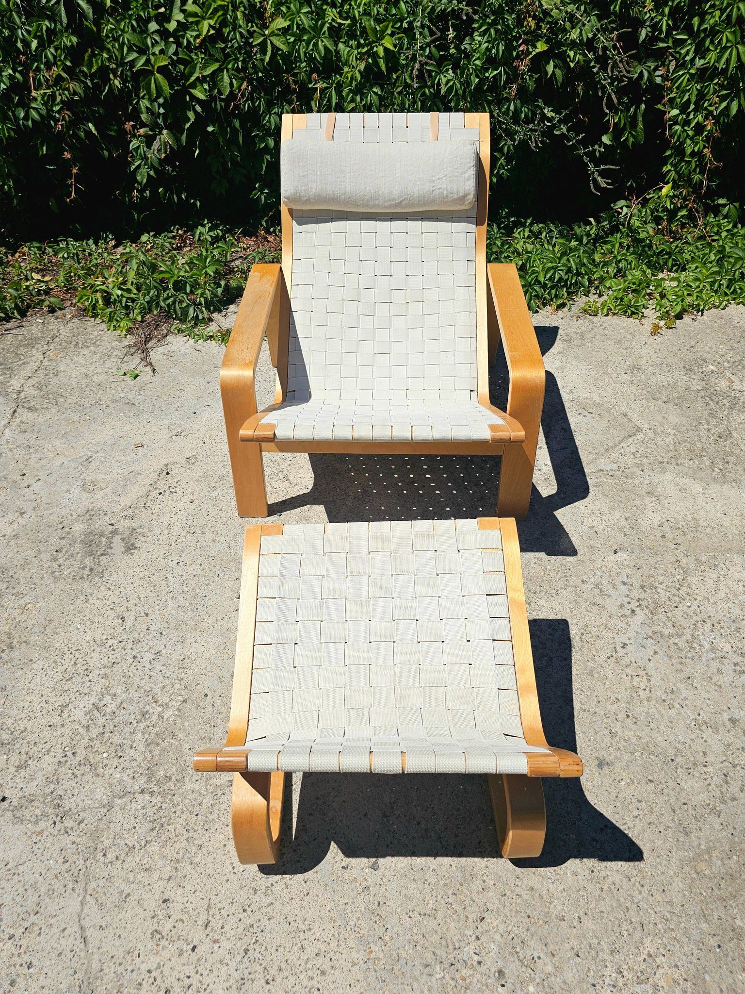 Pulkka lounge chair pair with ottoman by Ilmari Lappalainen for IKEA