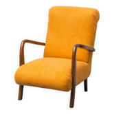Scandinavian vintage armchair in orange fabric and wood, 1960s modernism
