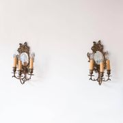 Pair of old French wall lights with beveled mirror and putti