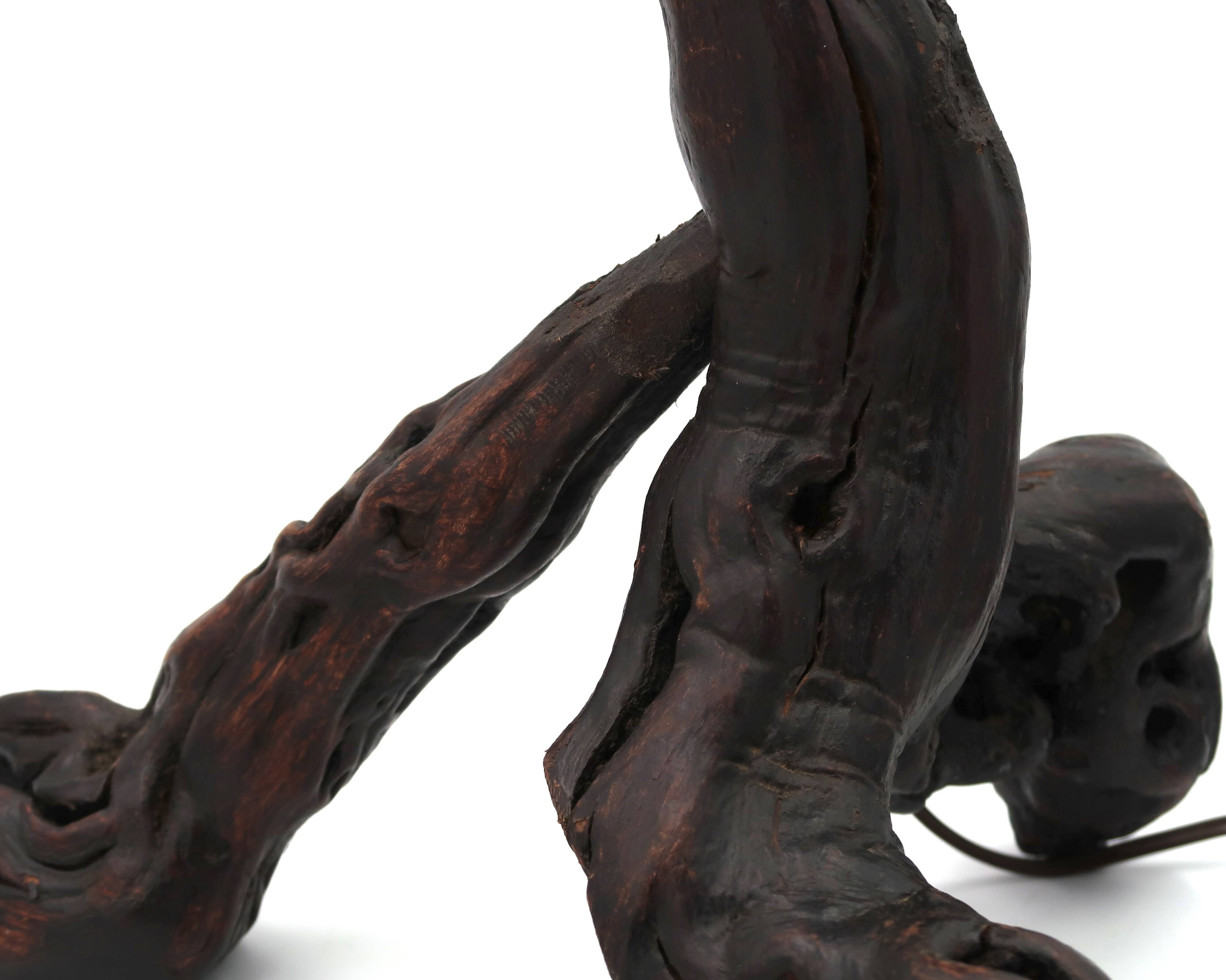 Brutalist tripod wooden lamp, 1970s