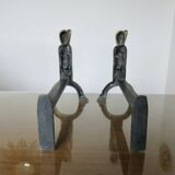 Anton Prinner, pair of Shaman fire dogs in gilded bronze, monogrammed, 1930