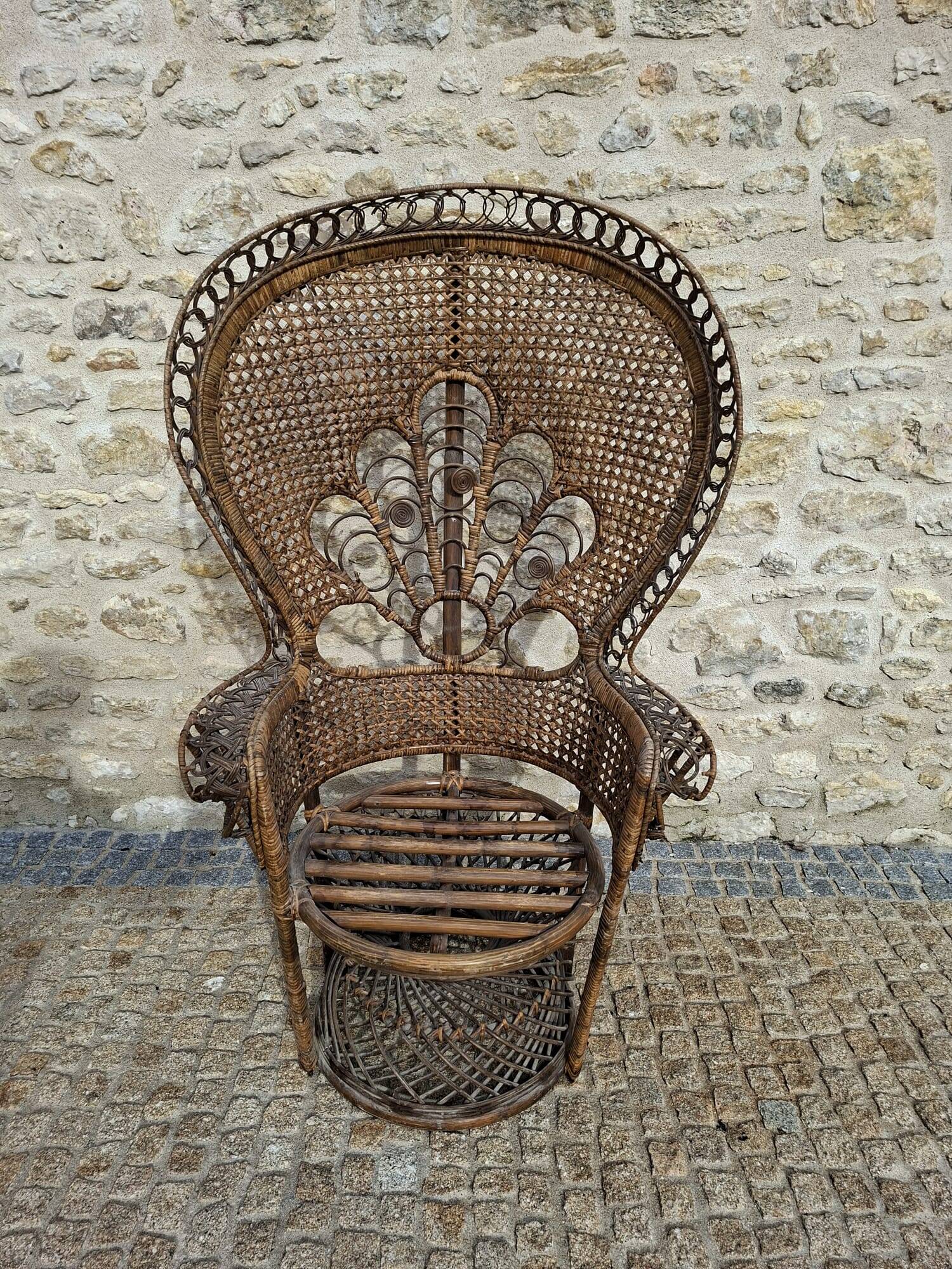For sale: authentic "Emmanuelle" armchair (Pomare armchair) made of natural rattan.