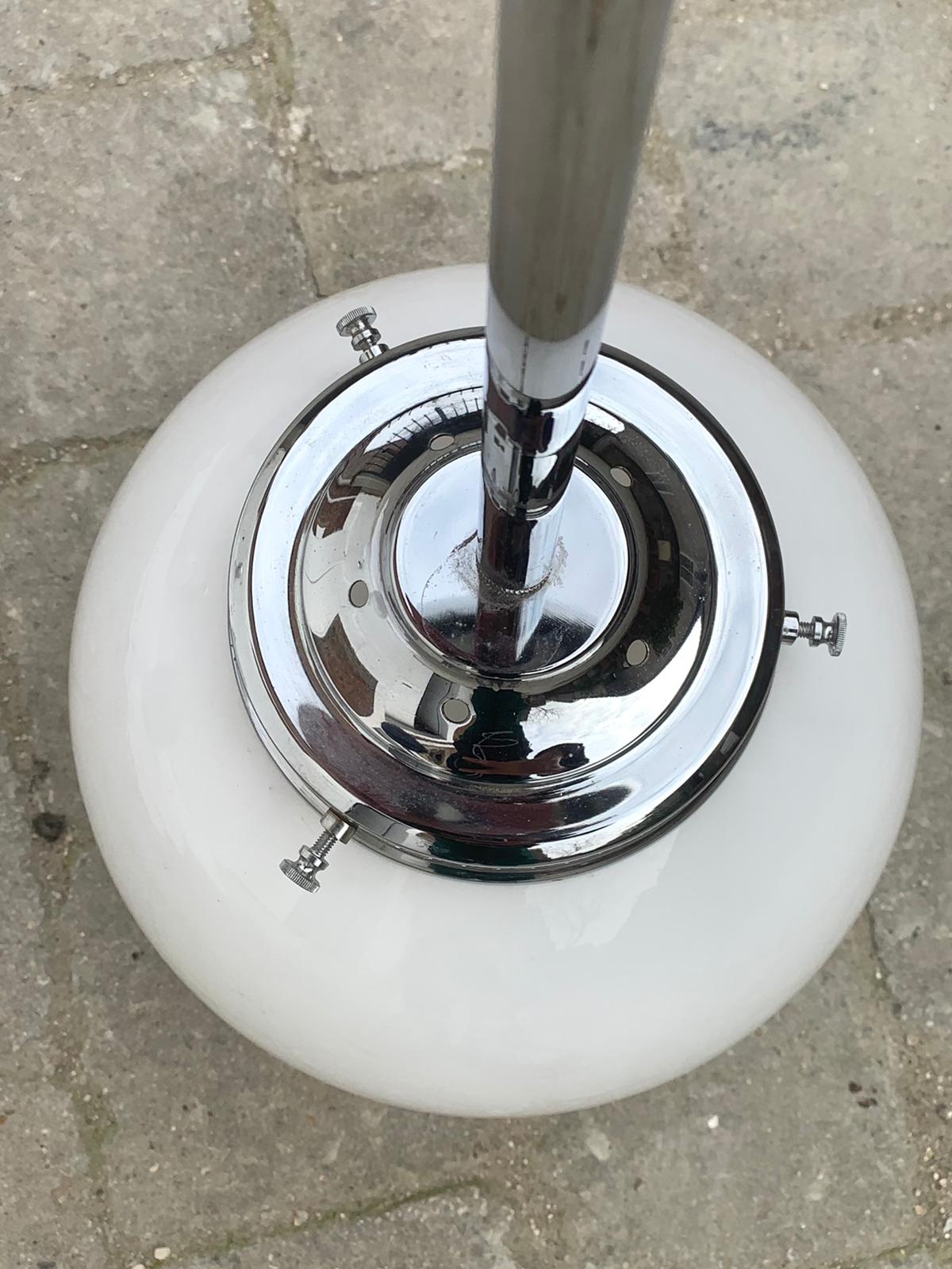 Glass and aluminum globe hanging lamp