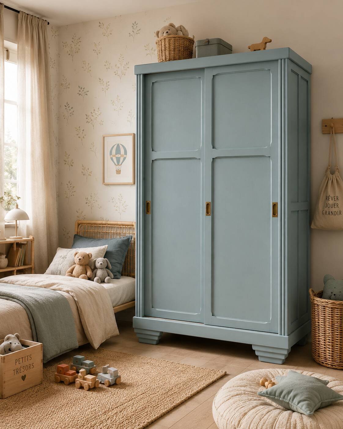 Parisian Art Deco wardrobe with sliding doors.
