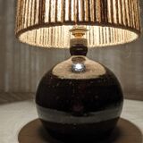 Vintage varnished stoneware lamp and jute rope