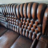 Chesterfield 3-seater chestnut coloured leather sofa
