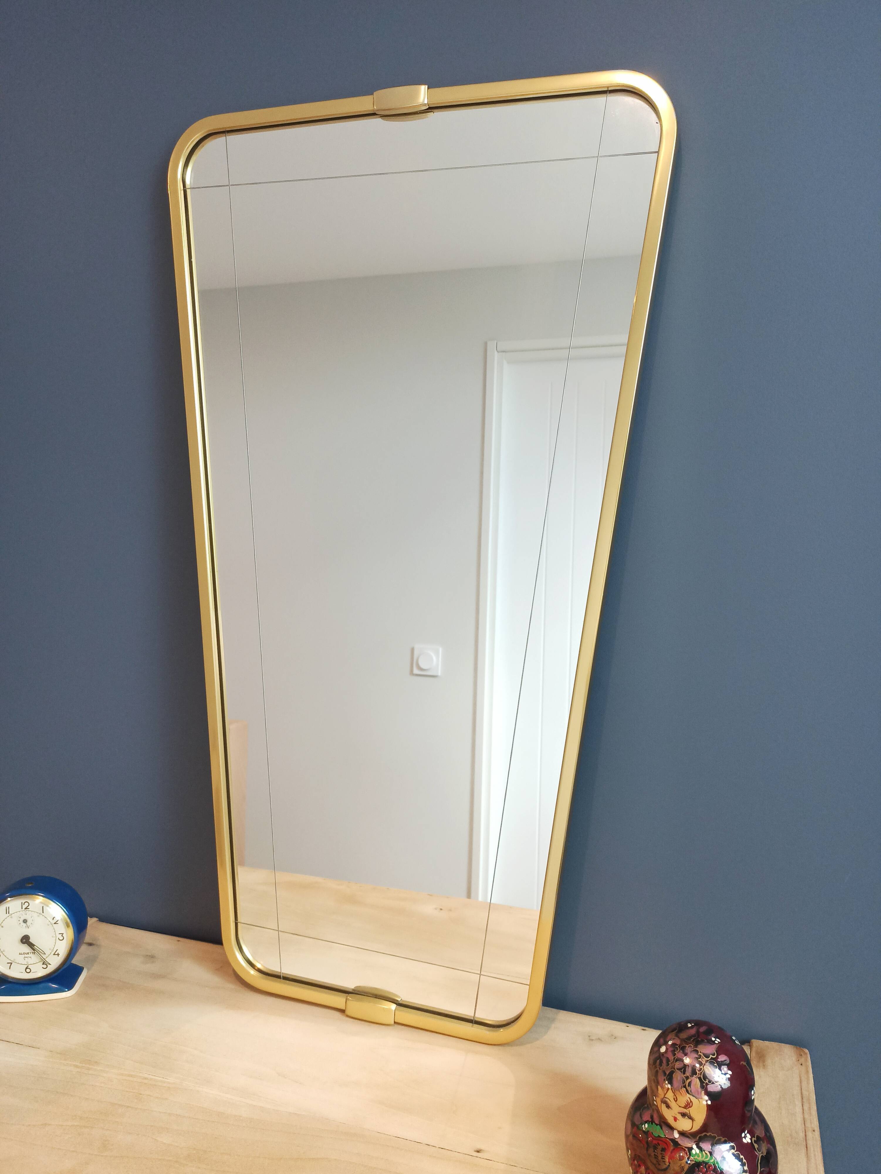 Asymmetrical vintage brass mirror45x81cm