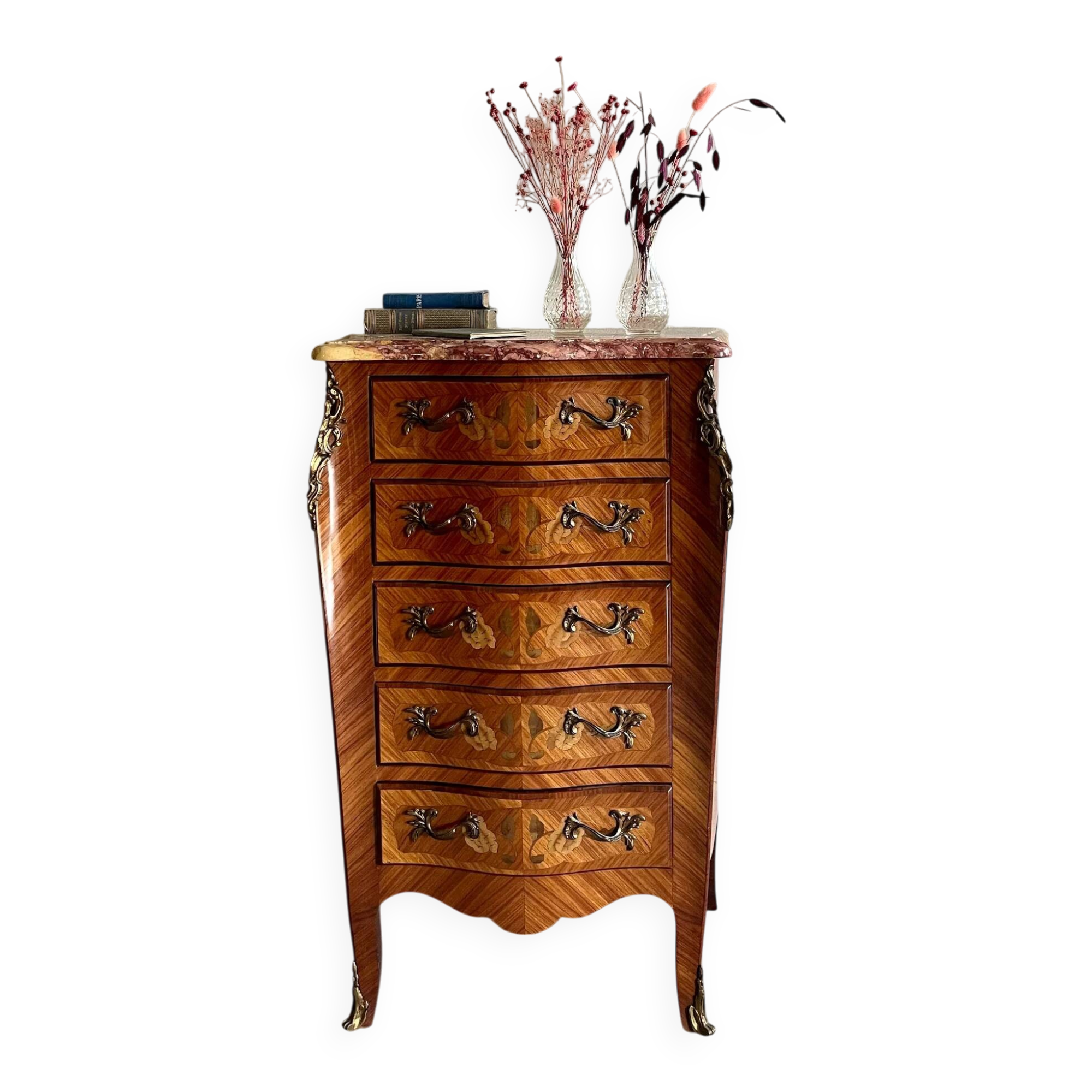 Chiffonnier Louis XV en bois et marbre