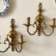 2 two-light wall sconces in gold-plated brass