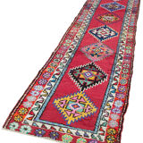 Handwoven decorative anatolian red runner carpet 87 cm x 395 cm