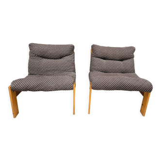 Pair of vintage pine armchairs