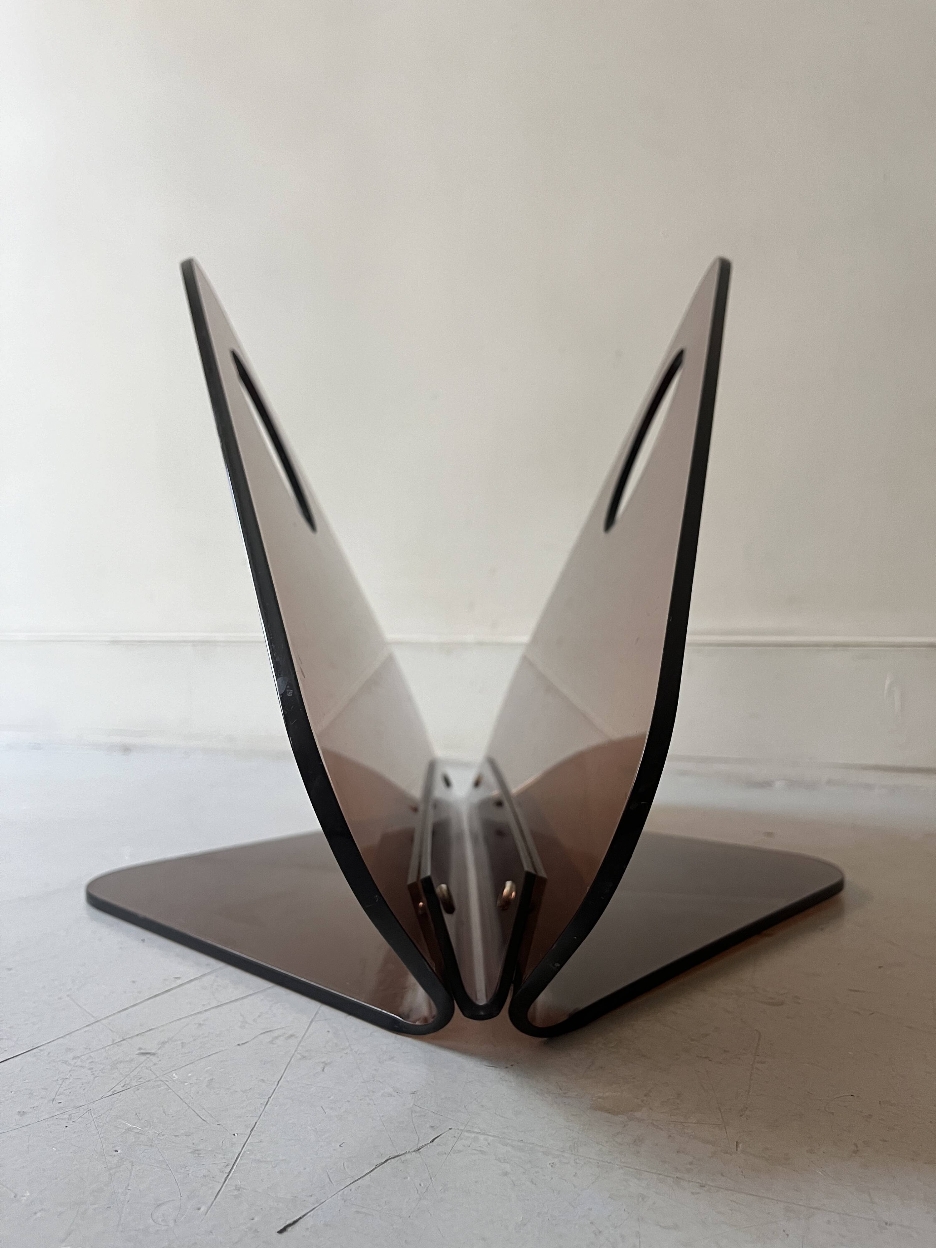 magazine holder in smoked plexiglass, design 1970