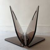 magazine holder in smoked plexiglass, design 1970