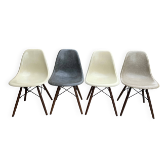 Lot 4 chaises dsw fibre noyer eames herman miller vintage