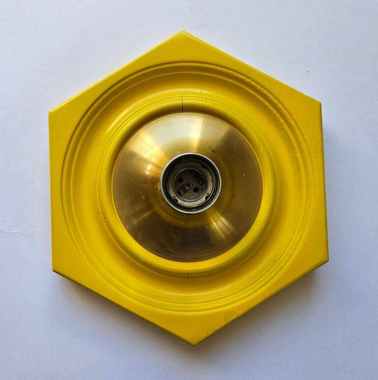 Very Rare Midcentury Yellow, Wall or Ceiling Lamp, Flush Mount, Italy, 1970