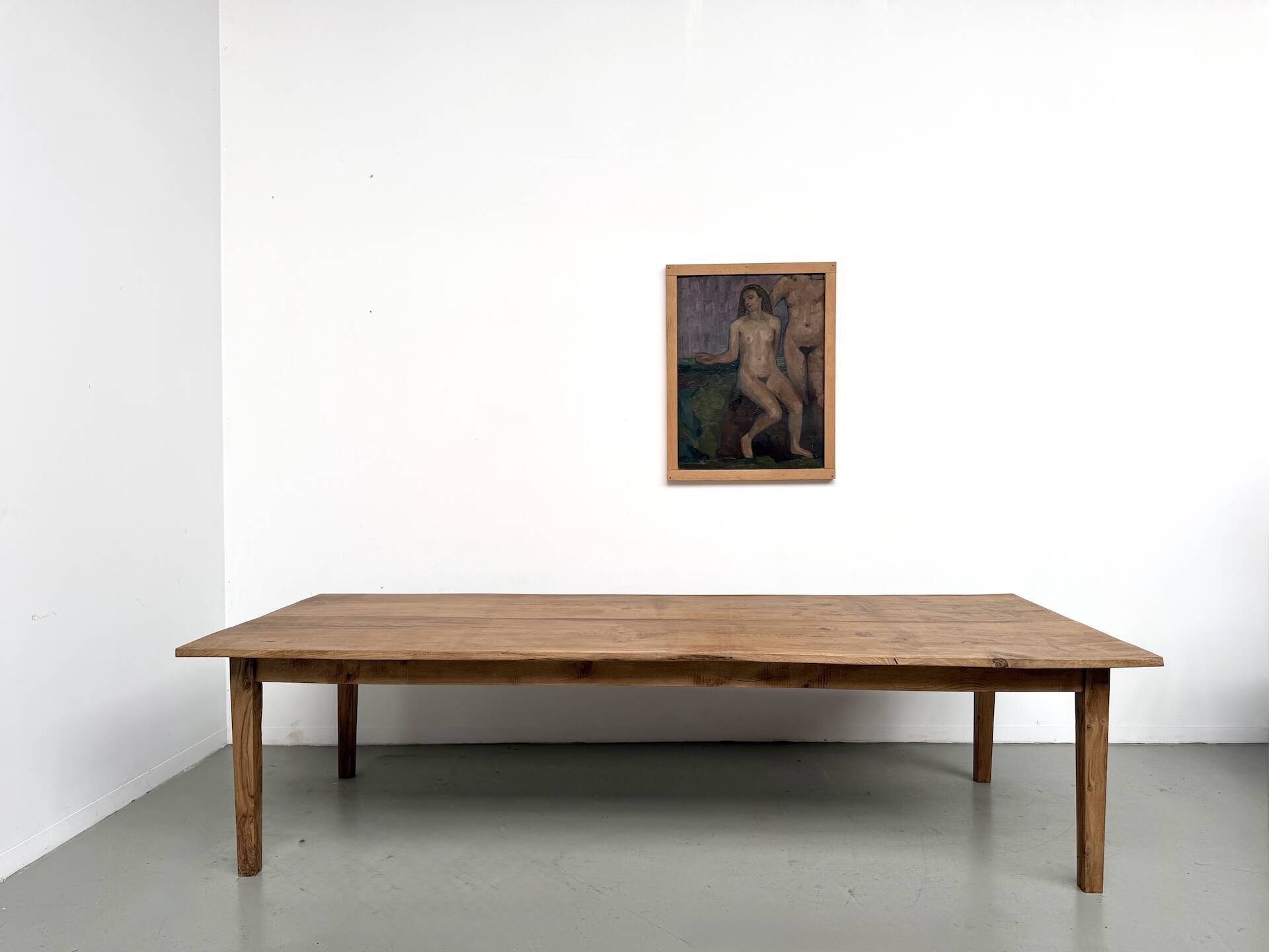 Very large farmhouse table in solid oak, 1950s – L300 cm