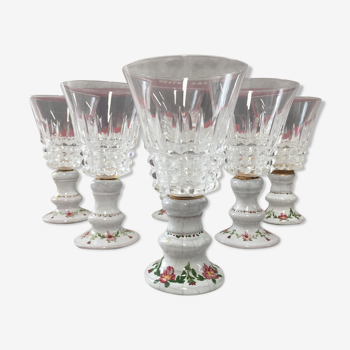 Old service of 6 crystal glasses, France cristal d'Arques tuileries