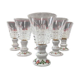 Old service of 6 crystal glasses, France cristal d'Arques tuileries