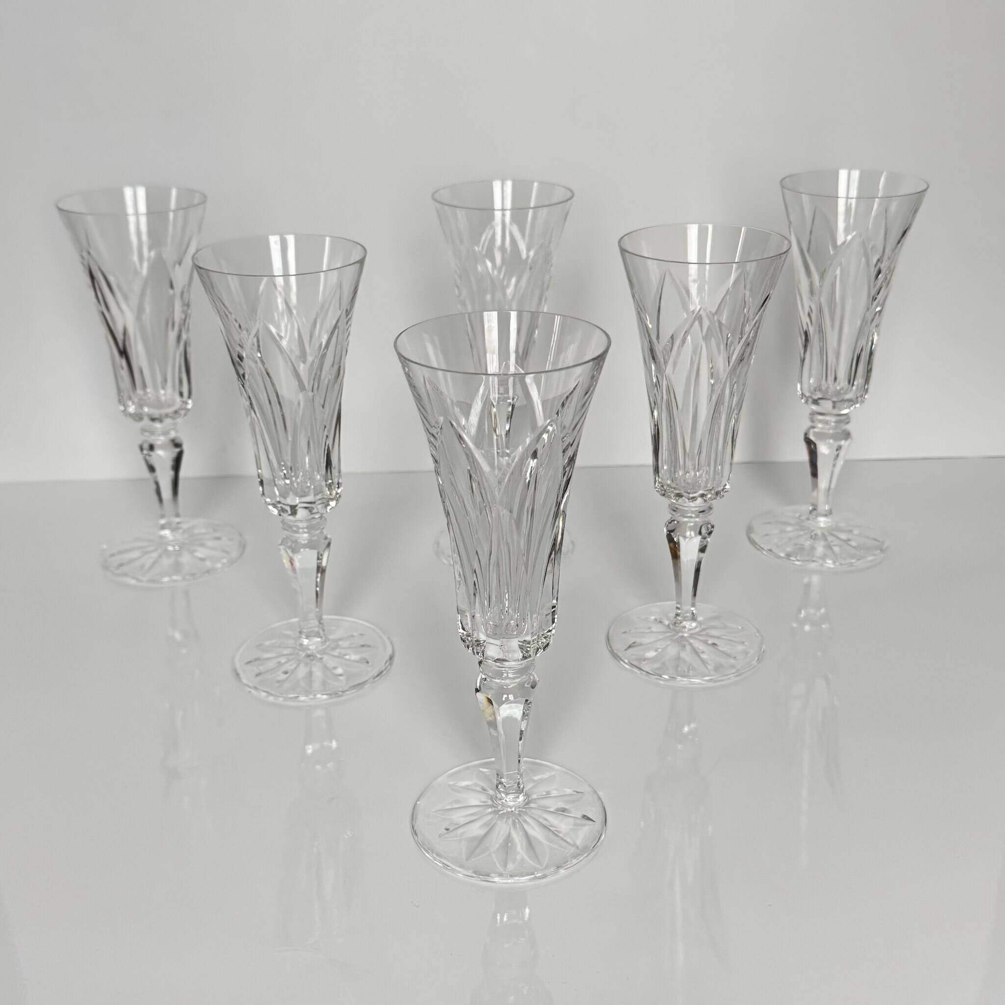 6 Saint-Louis Crystal Champagne Flutes | Camargue Model | 20th Century