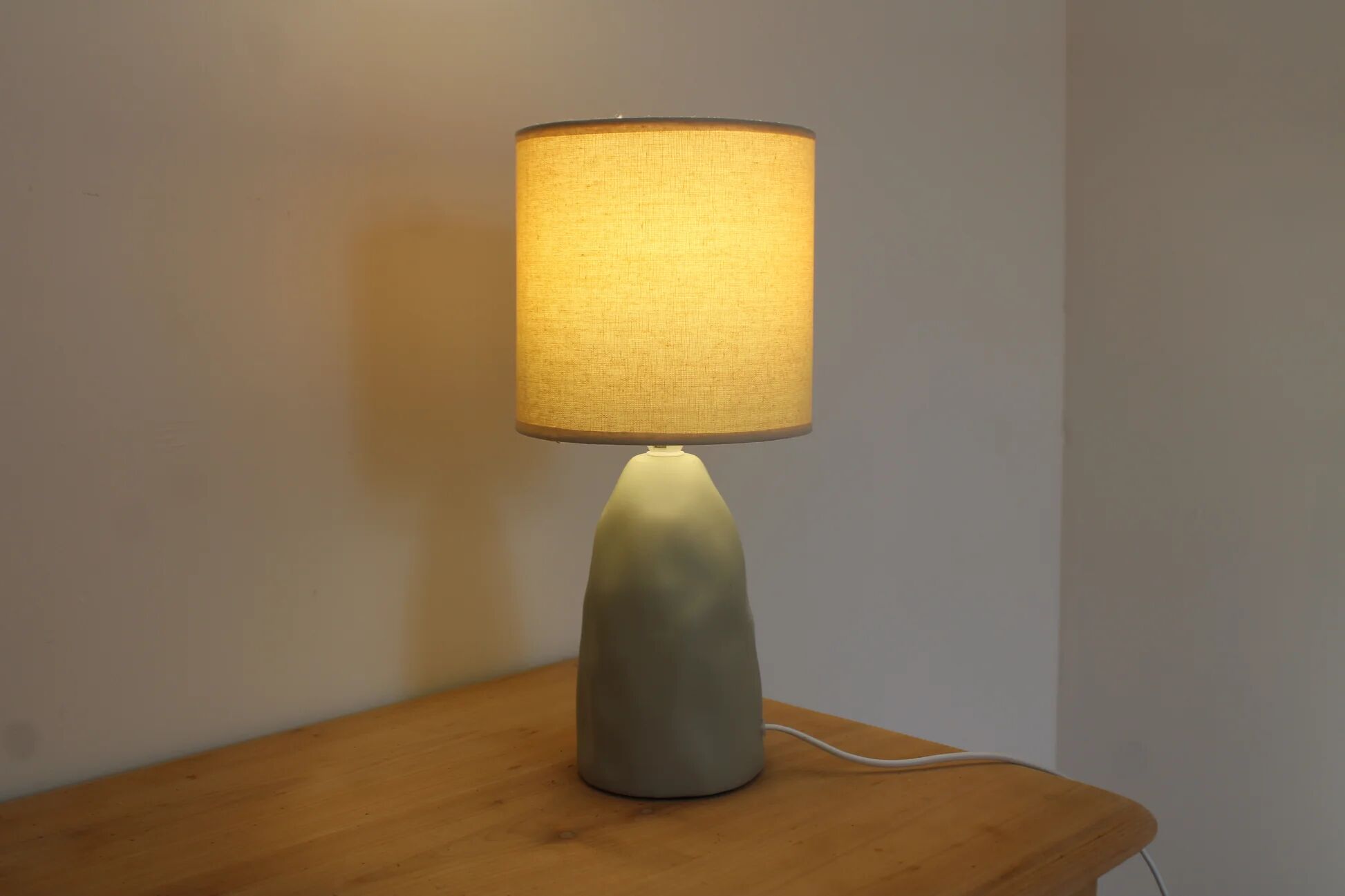 Sage green table lamp with cream lampshade – organic style bedside lamp