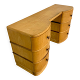 Old beech desk in art deco style with drawer, vintage 60s