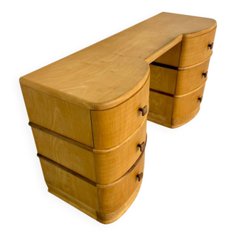 Old beech desk in art deco style with drawer, vintage 60s