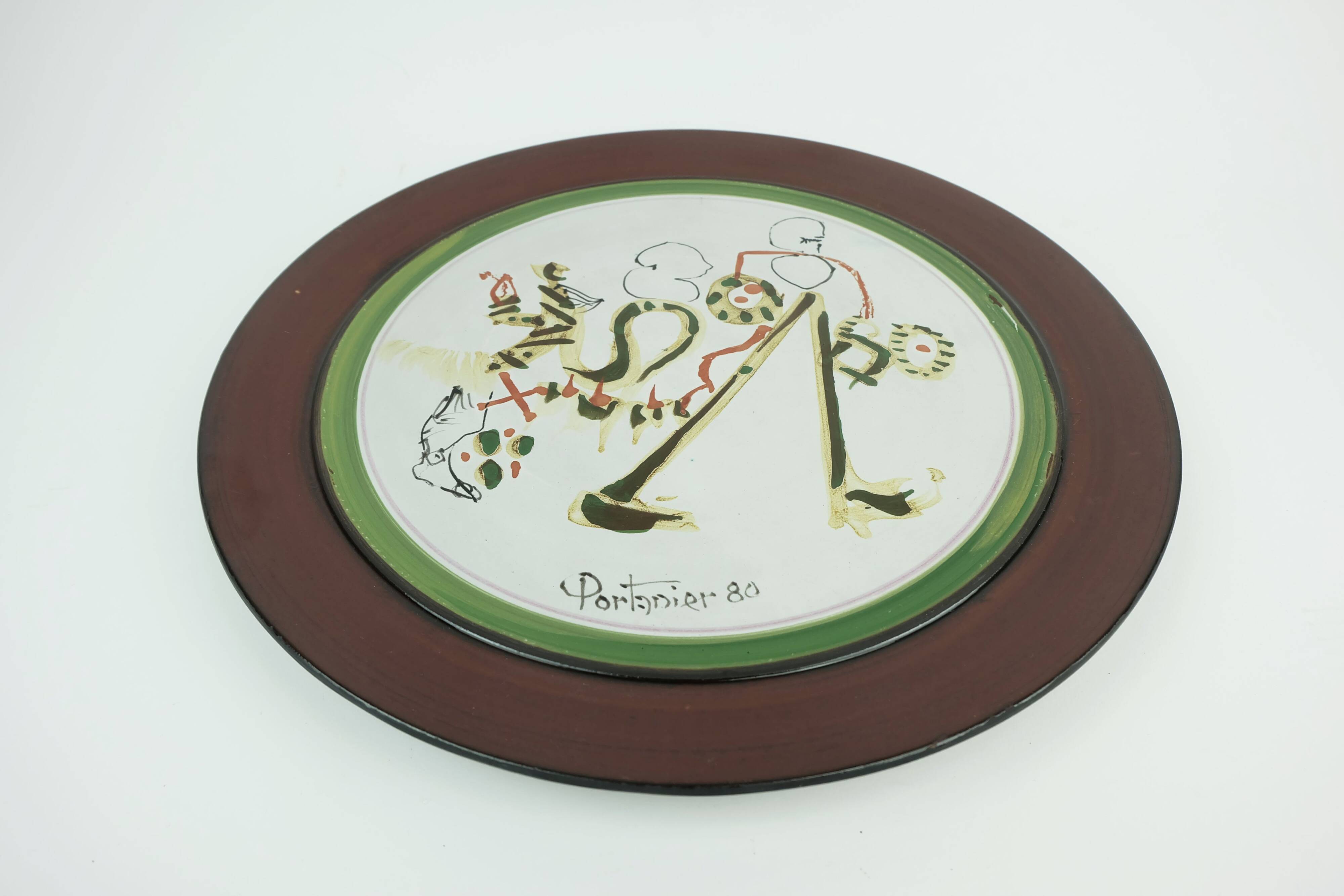 Unique gilbert portanier ceramic wall plate art ceramic signed portanier 80 vallauris