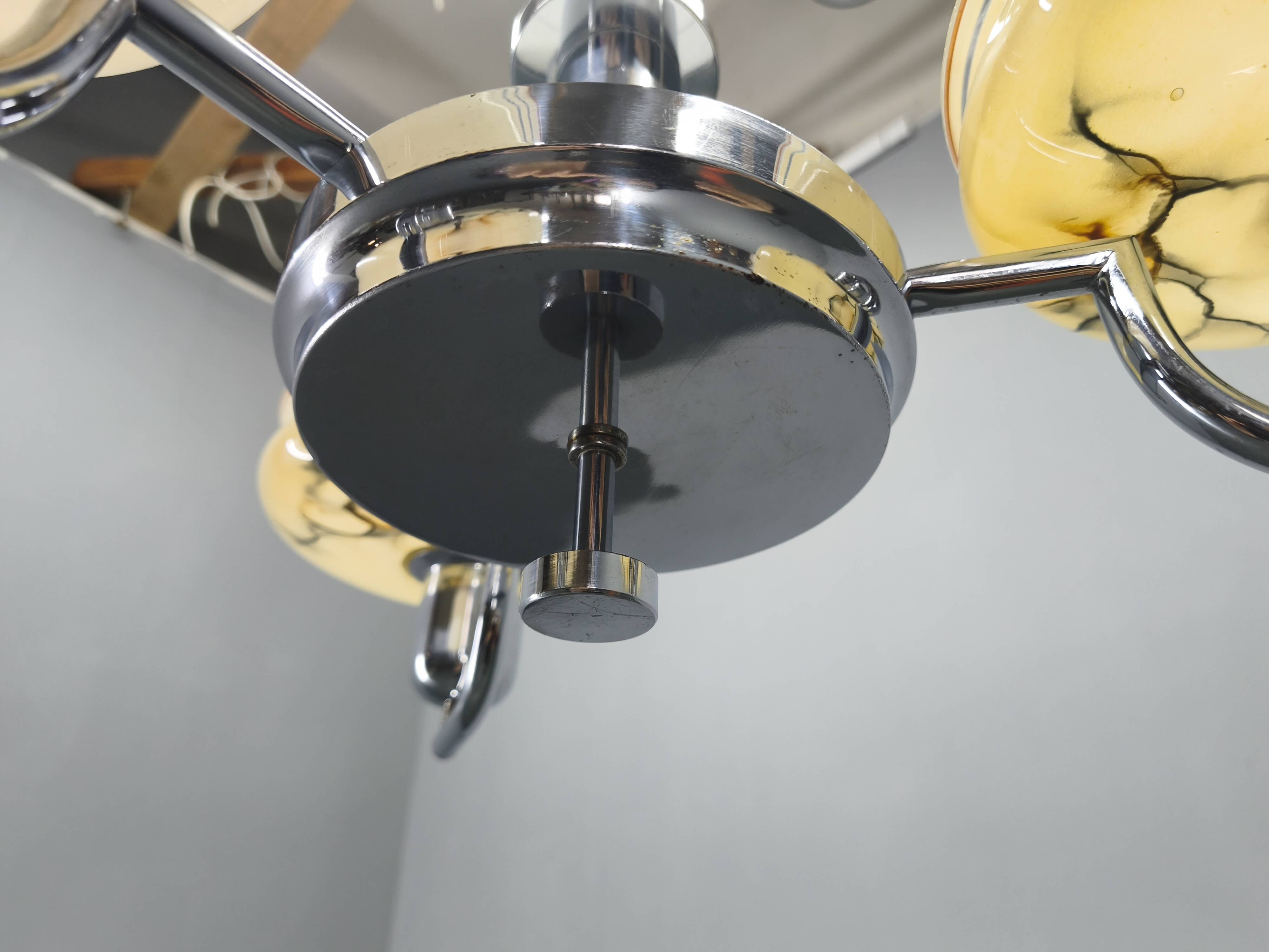 Art Deco Chandelier by Napako, Chrome & Marble Glass, 1930s