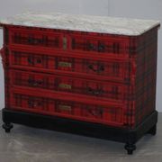 Commode Victorienne avec Revêtement Tartan et Plateau en Marbre