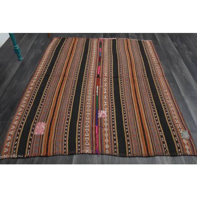 1970s Turkish Hand-Knotted Wool Cotton Orange Kilim Area Rug 150x192