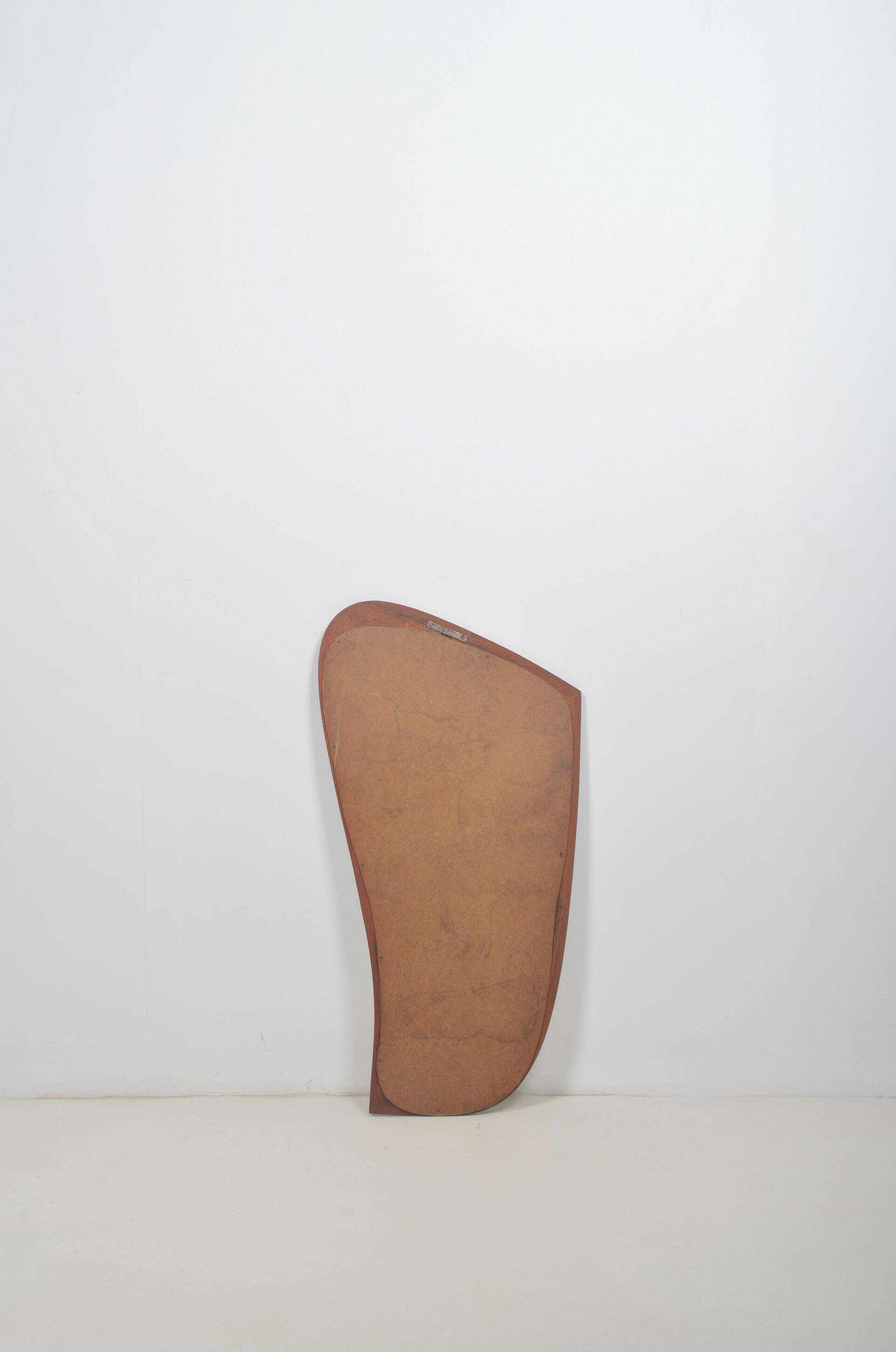 Danish mirror with teak edge and organic design, 1950s