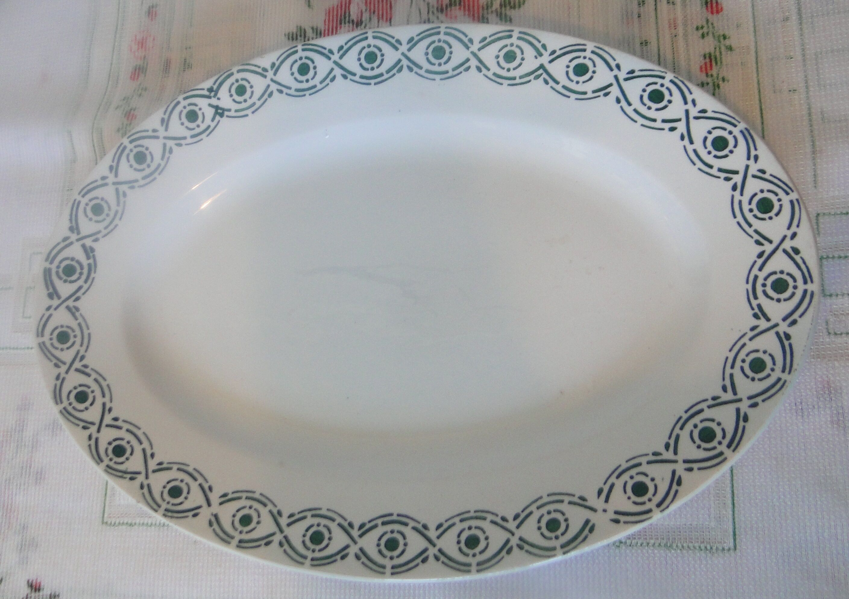 Oval service dish in faience frieze blue green model djelfa grave in hollow p3