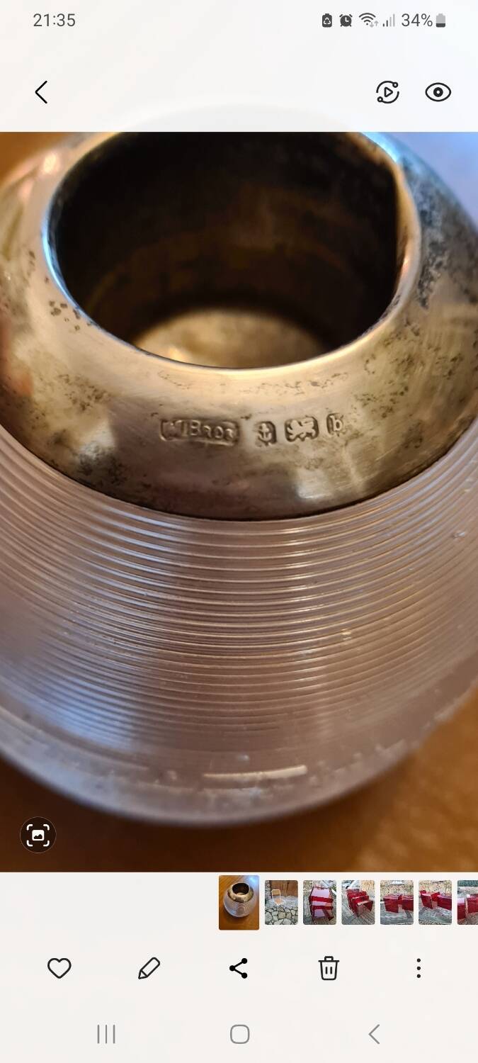 Antique Victorian Glass and Silver Matchpot 1897