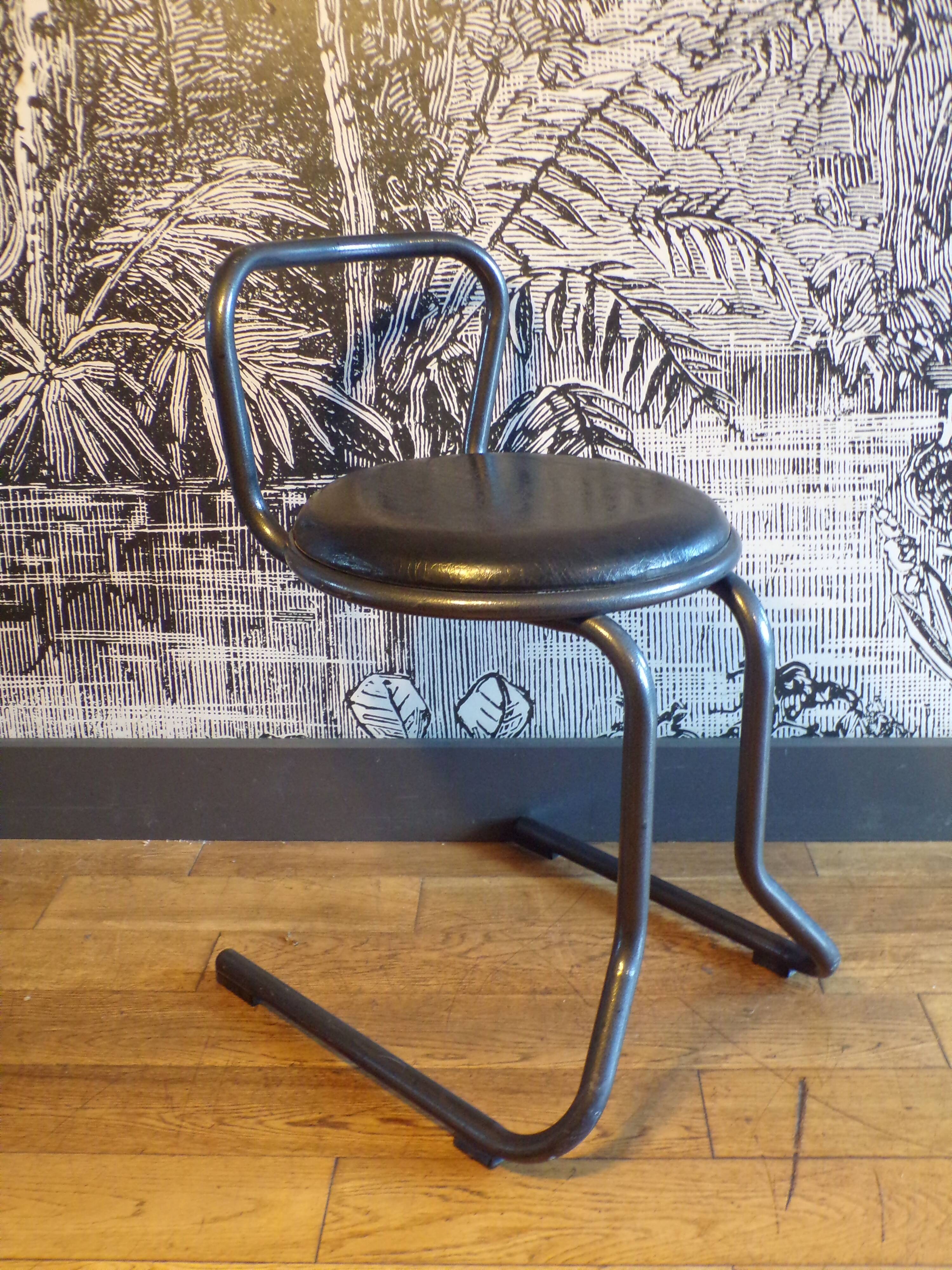 1980 steel and leatherette stool