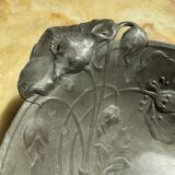 Art Nouveau dish with poppy motifs in pewter