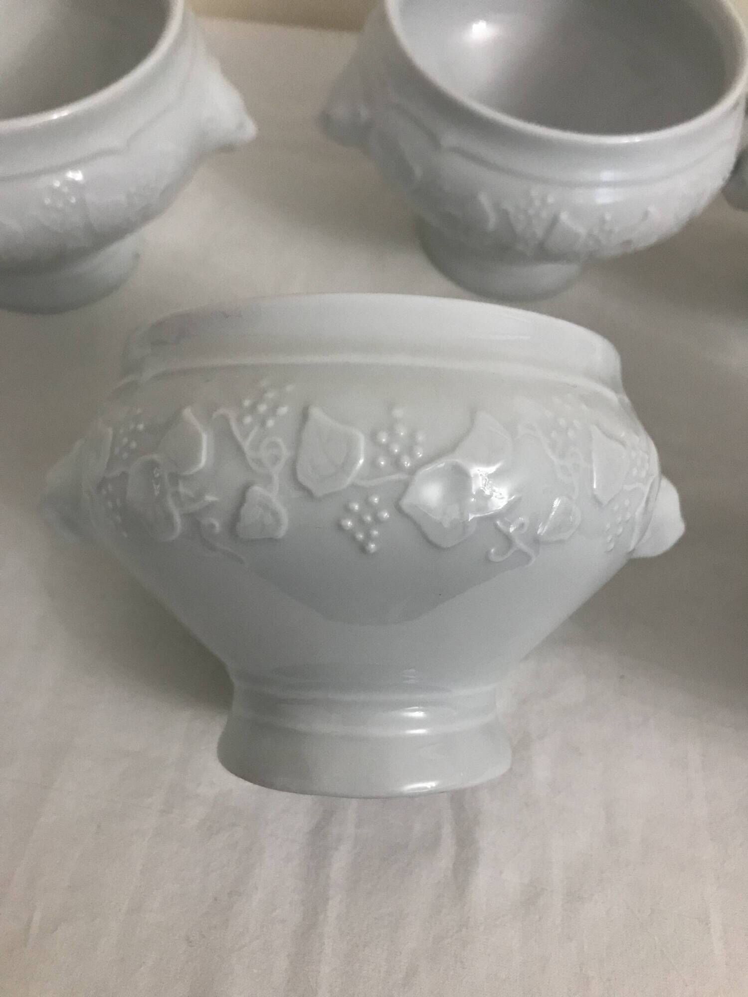 6 white porcelain broth bowls Wild Ivy