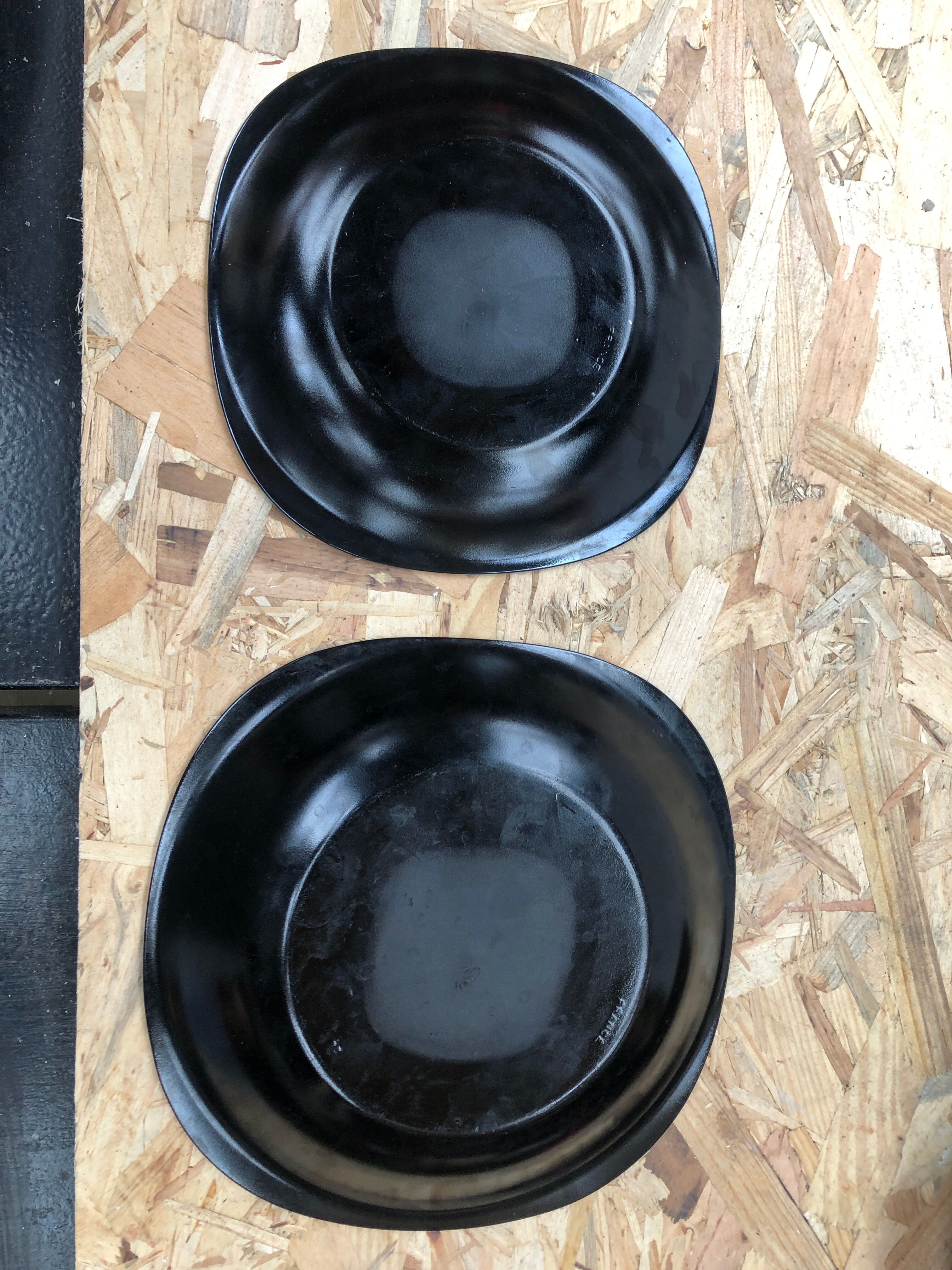 Series 12 old black opaline plates with vintage art deco flower decor