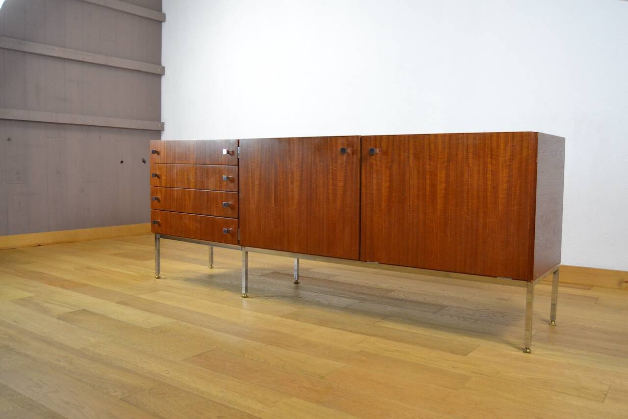 Mahogany Enfilade & Chrome Legs by Luigi Bartolini Vintage 1960